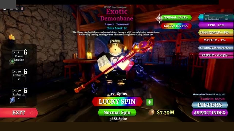 Exotic Demonbane shown in Classes/Spin UI in Dungeon Lootr