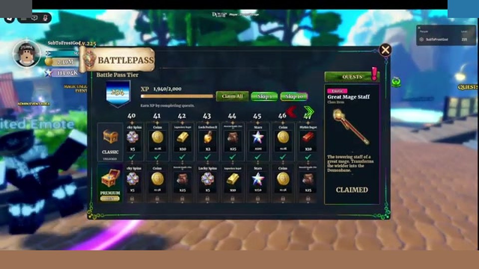 Battle Pass Great Mage Staff reward in Dungeon Lootr