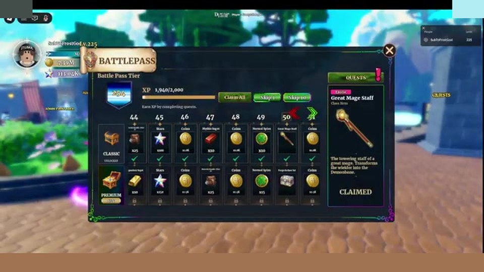 Battle Pass Great Mage Staff claimed in Dungeon Lootr