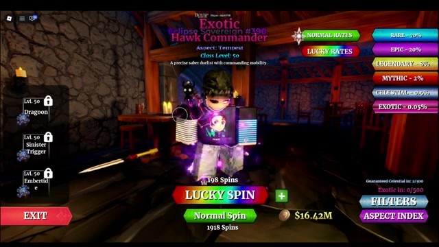 Exotic 0.05% rates and Lucky Spin pity counters in Dungeon Lootr
