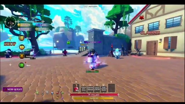 Hawk Commander skill hotbar near Classes hub in Dungeon Lootr