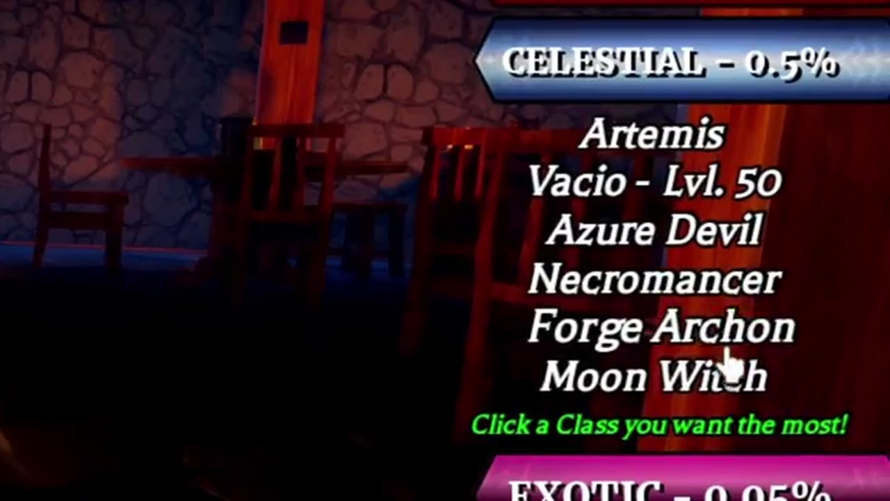 Dungeon Lootr Celestial summon pool listing Artemis, Vacio, Azure Devil, Necromancer, Forge Archon and Moon Witch