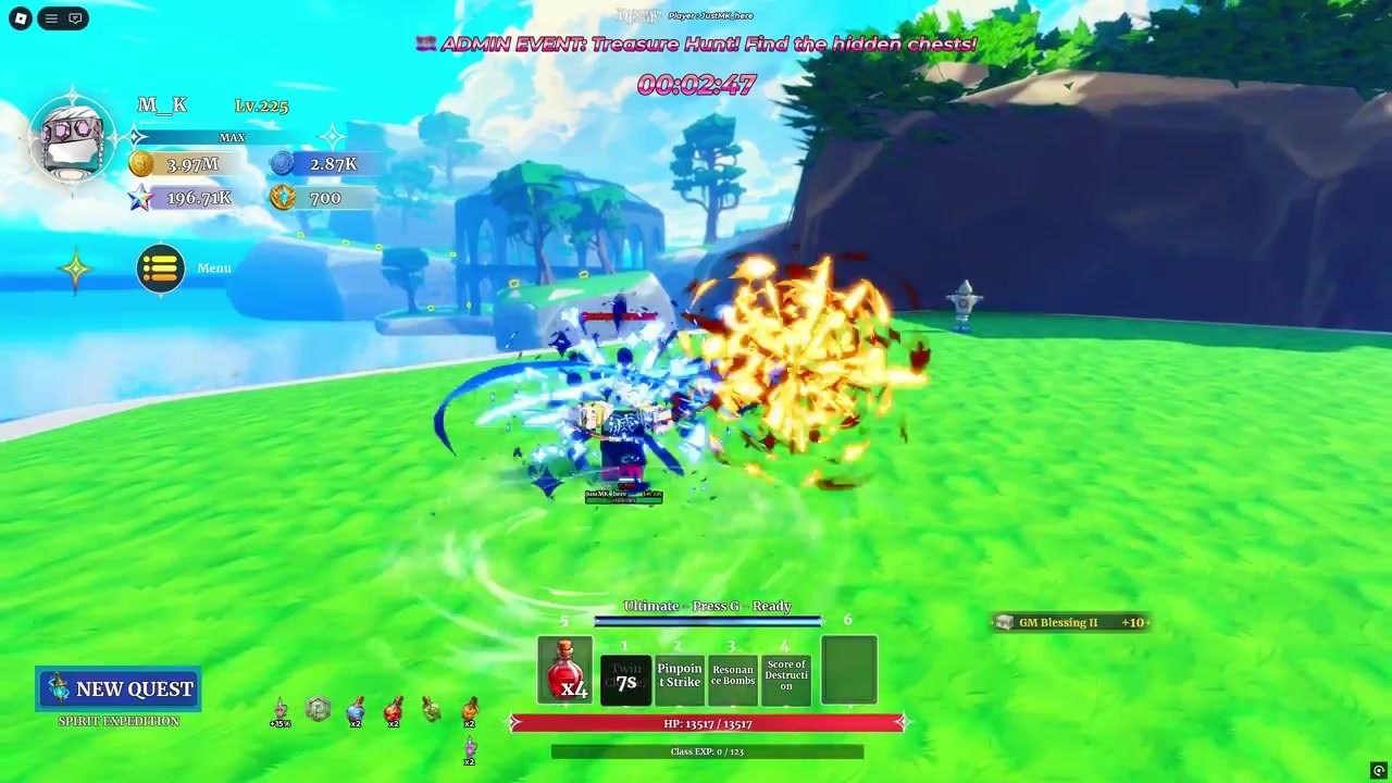 Sound Hashira hitting an enemy with an orange explosion while Twin Cleaver is on cooldown