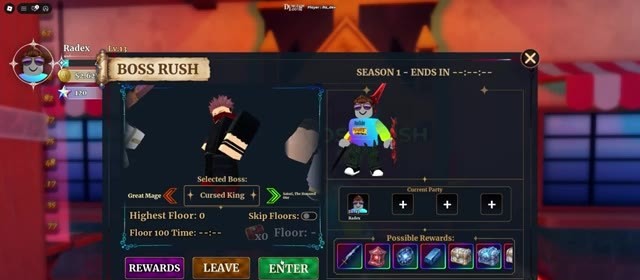 Boss Rush lobby with Cursed King selected