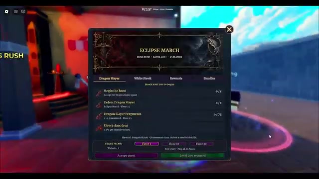 Eclipse March Dragon Slayer tab showing Level 200 gate in Dungeon Lootr