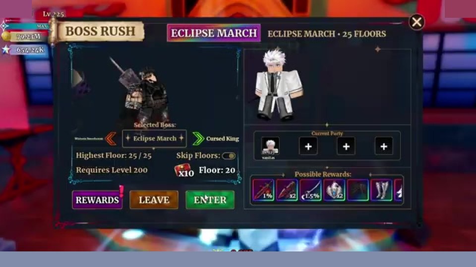 Boss Rush Eclipse March select Requires Level 200 in Dungeon Lootr