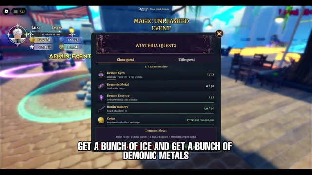 Wisteria Quests progress panel tracking Demonic Metals for Lone Crescent in Dungeon Lootr